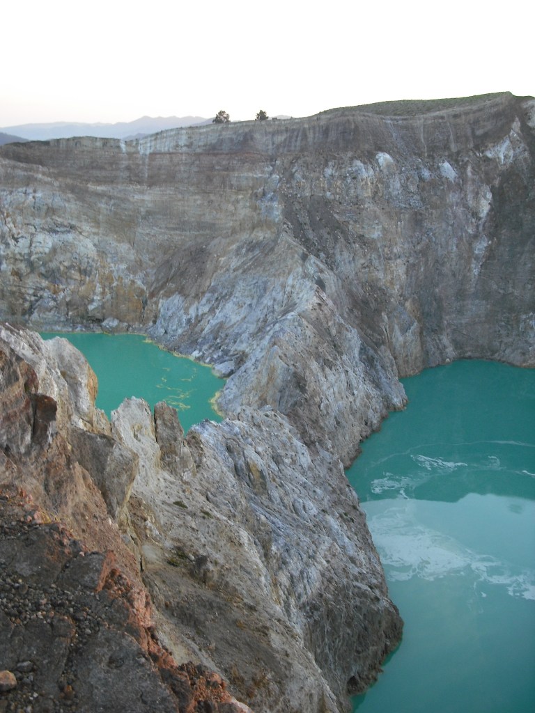 The two lakes separated by a rocky wall