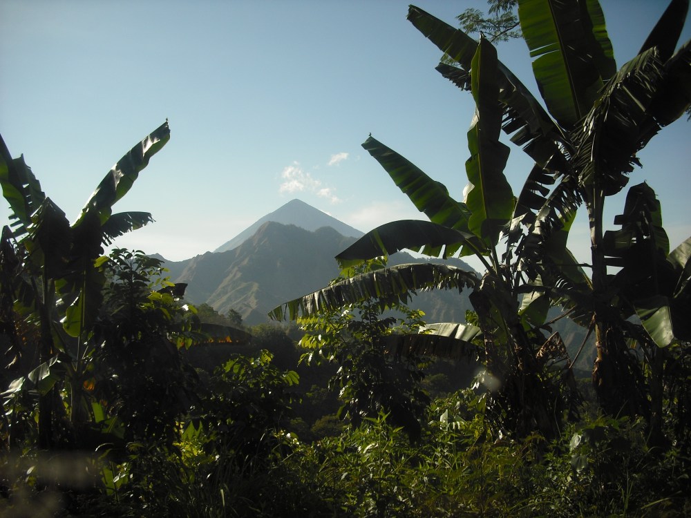 passing a volcano on the bus ride